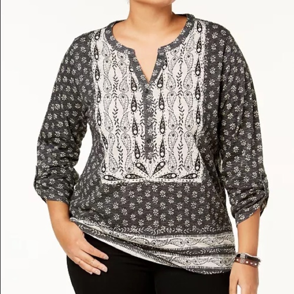 NWT Style & Co Black & White Peasant Top Sz 0X